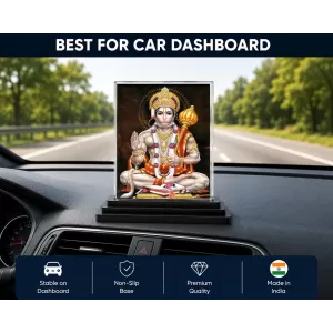 Hanuman Acrylic Car Dashboard Showpiece | Double-Sided Hanuman Photo Stand | 3 X 4 Inch Photo | Transparent Acrylic Frame With Black Base | Car Dashboard, Office & Table Decor (F70761)
