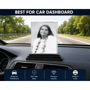 Anandamayi Ma Acrylic Car Dashboard Showpiece | Double-Sided Anandamayi Ma Photo Stand | 3 X 4 Inch Photo | Transparent Acrylic Frame With Black Base | Car Dashboard, Office & Table Decor (F70765)