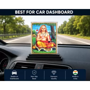 Adi Shankaracharya Acrylic Car Dashboard Showpiece | Double-Sided Adi Shankaracharya Photo Stand | 3 X 4 Inch Photo | Transparent Acrylic Frame With Black Base | Car Dashboard, Office & Table Decor (F70781)