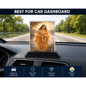 Chaitanya Mahaprabhu Acrylic Car Dashboard Showpiece | Double-Sided Chaitanya Mahaprabhu Photo Stand | 3 X 4 Inch Photo | Transparent Acrylic Frame With Black Base | Car Dashboard, Office & Table Decor (F70792)