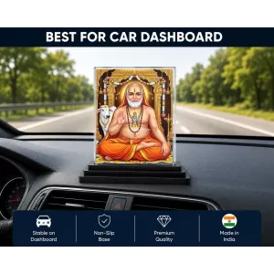 Railanga Swami Acrylic Car Dashboard Showpiece | Double-Sided Railanga Swami Photo Stand | 3 X 4 Inch Photo | Transparent Acrylic Frame With Black Base | Car Dashboard, Office & Table Decor (F70808)
