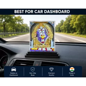 Sai Baba Of Shirdi Acrylic Car Dashboard Showpiece | Double-Sided Sai Baba Of Shirdi Photo Stand | 3 X 4 Inch Photo | Transparent Acrylic Frame With Black Base | Car Dashboard, Office & Table Decor (F70814)