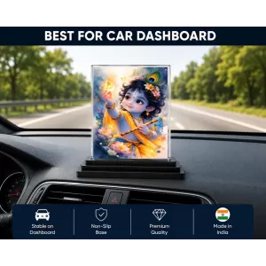 Krishna Acrylic Car Dashboard Showpiece | Double-Sided Krishna Photo Stand | 3 X 4 Inch Photo | Transparent Acrylic Frame With Black Base | Car Dashboard, Office & Table Decor (F70823) Krishna Acrylic Car Dashboard Showpiece | Double-Sided Krishna Photo Stand | 3 X 4 Inch Photo | Transparent Acrylic Frame With Black Base | Car Dashboard, Office & Table Decor (F70823)