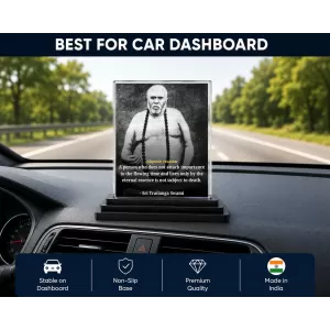 Railanga Swami Acrylic Car Dashboard Showpiece | Double-Sided Railanga Swami Photo Stand | 3 X 4 Inch Photo | Transparent Acrylic Frame With Black Base | Car Dashboard, Office & Table Decor (F70836)