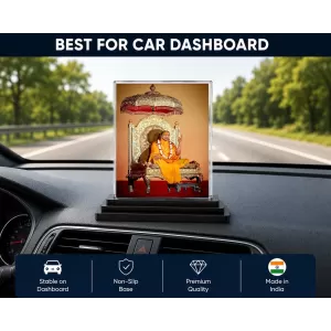 Jagadguru Kripalu Maharaj Acrylic Car Dashboard Showpiece | Double-Sided Jagadguru Kripalu Maharaj Photo Stand | 3 X 4 Inch Photo | Transparent Acrylic Frame With Black Base | Car Dashboard, Office & Table Decor (F70843)