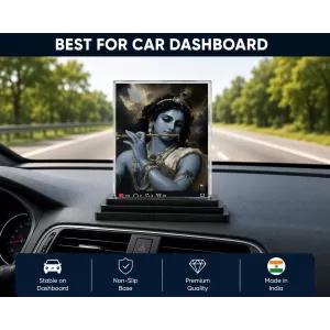 Hindu Goddess Acrylic Car Dashboard Showpiece | Double-Sided Hindu Goddess Photo Stand | 3 X 4 Inch Photo | Transparent Acrylic Frame With Black Base | Car Dashboard, Office & Table Decor (F70847)