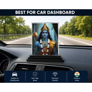 Lord Rama Acrylic Car Dashboard Showpiece | Double-Sided Lord Rama Photo Stand | 3 X 4 Inch Photo | Transparent Acrylic Frame With Black Base | Car Dashboard, Office & Table Decor (F70868)