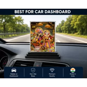 ISKCON Temple Acrylic Car Dashboard Showpiece | Double-Sided ISKCON Temple Photo Stand | 3 X 4 Inch Photo | Transparent Acrylic Frame With Black Base | Car Dashboard, Office & Table Decor (F70872)