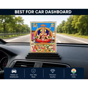 Santoshi Mata Acrylic Car Dashboard Showpiece | Double-Sided Santoshi Mata Photo Stand | 3 X 4 Inch Photo | Transparent Acrylic Frame With Black Base | Car Dashboard, Office & Table Decor (F70873)