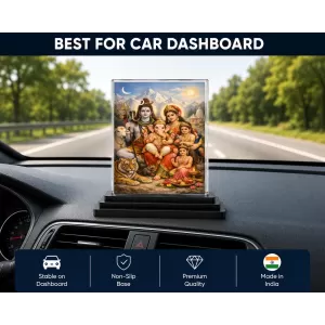 Lord Ganesha Acrylic Car Dashboard Showpiece | Double-Sided Lord Ganesha Photo Stand | 3 X 4 Inch Photo | Transparent Acrylic Frame With Black Base | Car Dashboard, Office & Table Decor (F70874)