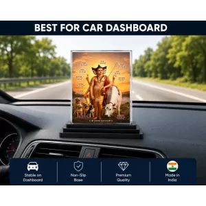 Adi Guru Dattatreya Acrylic Car Dashboard Showpiece | Double-Sided Adi Guru Dattatreya Photo Stand | 3 X 4 Inch Photo | Transparent Acrylic Frame With Black Base | Car Dashboard, Office & Table Decor (F70877)