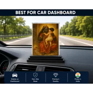 Hindu Goddess Acrylic Car Dashboard Showpiece | Double-Sided Hindu Goddess Photo Stand | 3 X 4 Inch Photo | Transparent Acrylic Frame With Black Base | Car Dashboard, Office & Table Decor (F70880)