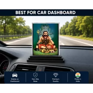 Matsyendranath Acrylic Car Dashboard Showpiece | Double-Sided Matsyendranath Photo Stand | 3 X 4 Inch Photo | Transparent Acrylic Frame With Black Base | Car Dashboard, Office & Table Decor (F70885)