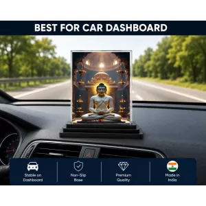 Mahavira Acrylic Car Dashboard Showpiece | Double-Sided Mahavira Photo Stand | 3 X 4 Inch Photo | Transparent Acrylic Frame With Black Base | Car Dashboard, Office & Table Decor (F70889)