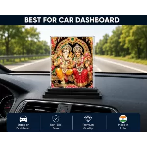 Lord Ganesha Acrylic Car Dashboard Showpiece | Double-Sided Lord Ganesha Photo Stand | 3 X 4 Inch Photo | Transparent Acrylic Frame With Black Base | Car Dashboard, Office & Table Decor (F70896)