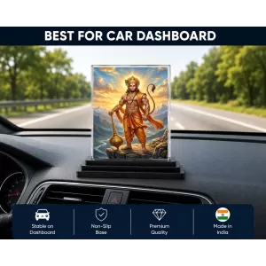 Hanuman Acrylic Car Dashboard Showpiece | Double-Sided Hanuman Photo Stand | 3 X 4 Inch Photo | Transparent Acrylic Frame With Black Base | Car Dashboard, Office & Table Decor (F70899)