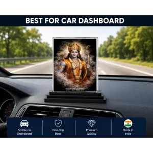 Lord Rama Acrylic Car Dashboard Showpiece | Double-Sided Lord Rama Photo Stand | 3 X 4 Inch Photo | Transparent Acrylic Frame With Black Base | Car Dashboard, Office & Table Decor (F70902)