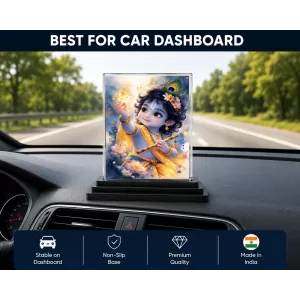 Bal Krishna Acrylic Car Dashboard Showpiece | Double-Sided Bal Krishna Photo Stand | 3 X 4 Inch Photo | Transparent Acrylic Frame With Black Base | Car Dashboard, Office & Table Decor (F70908) Bal Krishna Acrylic Car Dashboard Showpiece | Double-Sided Bal Krishna Photo Stand | 3 X 4 Inch Photo | Transparent Acrylic Frame With Black Base | Car Dashboard, Office & Table Decor (F70908)