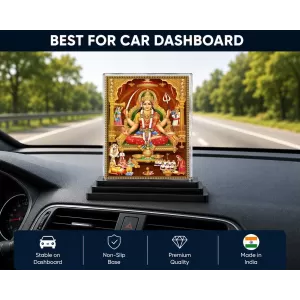Santoshi Mata Acrylic Car Dashboard Showpiece | Double-Sided Santoshi Mata Photo Stand | 3 X 4 Inch Photo | Transparent Acrylic Frame With Black Base | Car Dashboard, Office & Table Decor (F70910)