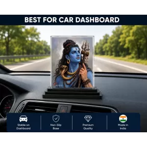 Shiva Acrylic Car Dashboard Showpiece | Double-Sided Shiva Photo Stand | 3 X 4 Inch Photo | Transparent Acrylic Frame With Black Base | Car Dashboard, Office & Table Decor (F70922)