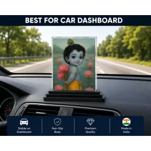 Bal Krishna Acrylic Car Dashboard Showpiece | Double-Sided Bal Krishna Photo Stand | 3 X 4 Inch Photo | Transparent Acrylic Frame With Black Base | Car Dashboard, Office & Table Decor (F70928) Bal Krishna Acrylic Car Dashboard Showpiece | Double-Sided Bal Krishna Photo Stand | 3 X 4 Inch Photo | Transparent Acrylic Frame With Black Base | Car Dashboard, Office & Table Decor (F70928)