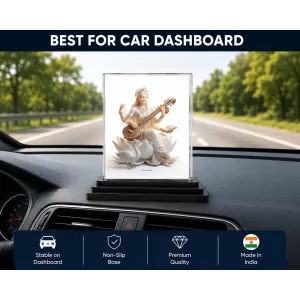 Saraswati Acrylic Car Dashboard Showpiece | Double-Sided Saraswati Photo Stand | 3 X 4 Inch Photo | Transparent Acrylic Frame With Black Base | Car Dashboard, Office & Table Decor (F70933) Saraswati Acrylic Car Dashboard Showpiece | Double-Sided Saraswati Photo Stand | 3 X 4 Inch Photo | Transparent Acrylic Frame With Black Base | Car Dashboard, Office & Table Decor (F70933)