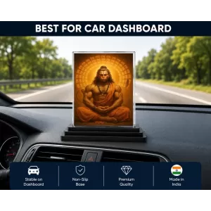 Hanuman Acrylic Car Dashboard Showpiece | Double-Sided Hanuman Photo Stand | 3 X 4 Inch Photo | Transparent Acrylic Frame With Black Base | Car Dashboard, Office & Table Decor (F70947)