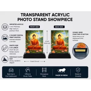 Gautama Buddha Acrylic Car Dashboard Showpiece | Double-Sided Gautama Buddha Photo Stand | 3 X 4 Inch Photo | Transparent Acrylic Frame With Black Base | Car Dashboard, Office & Table Decor (F70236) Gautama Buddha Acrylic Car Dashboard Showpiece | Double-Sided Gautama Buddha Photo Stand | 3 X 4 Inch Photo | Transparent Acrylic Frame With Black Base | Car Dashboard, Office & Table Decor (F70236)