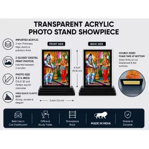 Annapurna Acrylic Car Dashboard Showpiece | Double-Sided Annapurna Photo Stand | 3 X 4 Inch Photo | Transparent Acrylic Frame With Black Base | Car Dashboard, Office & Table Decor (F70241)