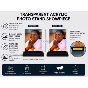 Annapurna Acrylic Car Dashboard Showpiece | Double-Sided Annapurna Photo Stand | 3 X 4 Inch Photo | Transparent Acrylic Frame With Black Base | Car Dashboard, Office & Table Decor (F70246)
