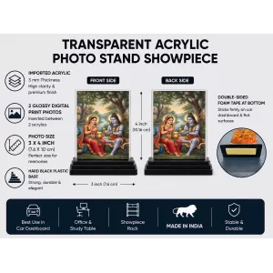 Annapurna Acrylic Car Dashboard Showpiece | Double-Sided Annapurna Photo Stand | 3 X 4 Inch Photo | Transparent Acrylic Frame With Black Base | Car Dashboard, Office & Table Decor (F70248)