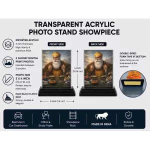 Guru Nanak Dev Ji Acrylic Car Dashboard Showpiece | Double-Sided Guru Nanak Dev Ji Photo Stand | 3 X 4 Inch Photo | Transparent Acrylic Frame With Black Base | Car Dashboard, Office & Table Decor (F70249) Guru Nanak Dev Ji Acrylic Car Dashboard Showpiece | Double-Sided Guru Nanak Dev Ji Photo Stand | 3 X 4 Inch Photo | Transparent Acrylic Frame With Black Base | Car Dashboard, Office & Table Decor (F70249)