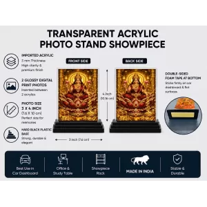 Lakshmi Acrylic Car Dashboard Showpiece | Double-Sided Lakshmi Photo Stand | 3 X 4 Inch Photo | Transparent Acrylic Frame With Black Base | Car Dashboard, Office & Table Decor (F70281) Lakshmi Acrylic Car Dashboard Showpiece | Double-Sided Lakshmi Photo Stand | 3 X 4 Inch Photo | Transparent Acrylic Frame With Black Base | Car Dashboard, Office & Table Decor (F70281)