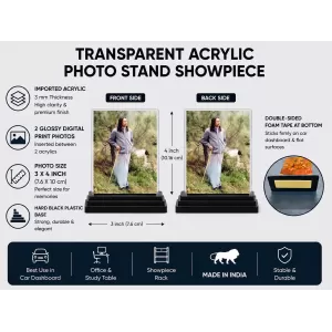 Jagadguru Kripalu Maharaj Acrylic Car Dashboard Showpiece | Double-Sided Jagadguru Kripalu Maharaj Photo Stand | 3 X 4 Inch Photo | Transparent Acrylic Frame With Black Base | Car Dashboard, Office & Table Decor (F70289)