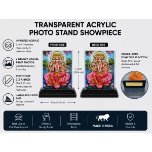 Hindu Deity Acrylic Car Dashboard Showpiece | Double-Sided Hindu Deity Photo Stand | 3 X 4 Inch Photo | Transparent Acrylic Frame With Black Base | Car Dashboard, Office & Table Decor (F70294)