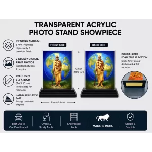 A.C. Bhaktivedanta Swami Prabhupada Acrylic Car Dashboard Showpiece | Double-Sided A.C. Bhaktivedanta Swami Prabhupada Photo Stand | 3 X 4 Inch Photo | Transparent Acrylic Frame With Black Base | Car Dashboard, Office & Table Decor (F70297)