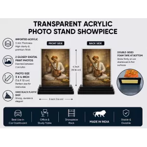 Sant Namdev Acrylic Car Dashboard Showpiece | Double-Sided Sant Namdev Photo Stand | 3 X 4 Inch Photo | Transparent Acrylic Frame With Black Base | Car Dashboard, Office & Table Decor (F70303) Sant Namdev Acrylic Car Dashboard Showpiece | Double-Sided Sant Namdev Photo Stand | 3 X 4 Inch Photo | Transparent Acrylic Frame With Black Base | Car Dashboard, Office & Table Decor (F70303)