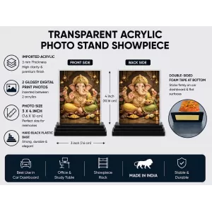 Lord Ganesha Acrylic Car Dashboard Showpiece | Double-Sided Lord Ganesha Photo Stand | 3 X 4 Inch Photo | Transparent Acrylic Frame With Black Base | Car Dashboard, Office & Table Decor (F70313) Lord Ganesha Acrylic Car Dashboard Showpiece | Double-Sided Lord Ganesha Photo Stand | 3 X 4 Inch Photo | Transparent Acrylic Frame With Black Base | Car Dashboard, Office & Table Decor (F70313)