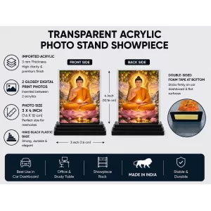 Gautama Buddha Acrylic Car Dashboard Showpiece | Double-Sided Gautama Buddha Photo Stand | 3 X 4 Inch Photo | Transparent Acrylic Frame With Black Base | Car Dashboard, Office & Table Decor (F70348) Gautama Buddha Acrylic Car Dashboard Showpiece | Double-Sided Gautama Buddha Photo Stand | 3 X 4 Inch Photo | Transparent Acrylic Frame With Black Base | Car Dashboard, Office & Table Decor (F70348)