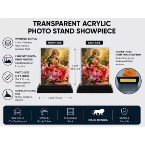 Lakshmi Acrylic Car Dashboard Showpiece | Double-Sided Lakshmi Photo Stand | 3 X 4 Inch Photo | Transparent Acrylic Frame With Black Base | Car Dashboard, Office & Table Decor (F70369) Lakshmi Acrylic Car Dashboard Showpiece | Double-Sided Lakshmi Photo Stand | 3 X 4 Inch Photo | Transparent Acrylic Frame With Black Base | Car Dashboard, Office & Table Decor (F70369)