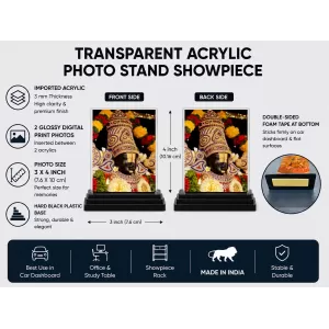 Tirupati Balaji Acrylic Car Dashboard Showpiece | Double-Sided Tirupati Balaji Photo Stand | 3 X 4 Inch Photo | Transparent Acrylic Frame With Black Base | Car Dashboard, Office & Table Decor (F70411) Tirupati Balaji Acrylic Car Dashboard Showpiece | Double-Sided Tirupati Balaji Photo Stand | 3 X 4 Inch Photo | Transparent Acrylic Frame With Black Base | Car Dashboard, Office & Table Decor (F70411)
