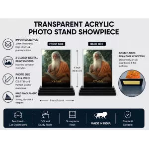 Maharishi Veda Vyasa Acrylic Car Dashboard Showpiece | Double-Sided Maharishi Veda Vyasa Photo Stand | 3 X 4 Inch Photo | Transparent Acrylic Frame With Black Base | Car Dashboard, Office & Table Decor (F70413)