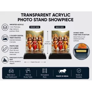 Durga Maa Acrylic Car Dashboard Showpiece | Double-Sided Durga Maa Photo Stand | 3 X 4 Inch Photo | Transparent Acrylic Frame With Black Base | Car Dashboard, Office & Table Decor (F70414)