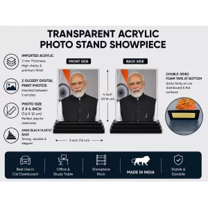 Modi Acrylic Car Dashboard Showpiece | Double-Sided Modi Photo Stand | 3 X 4 Inch Photo | Transparent Acrylic Frame With Black Base | Car Dashboard, Office & Table Decor (F70487) Modi Acrylic Car Dashboard Showpiece | Double-Sided Modi Photo Stand | 3 X 4 Inch Photo | Transparent Acrylic Frame With Black Base | Car Dashboard, Office & Table Decor (F70487)