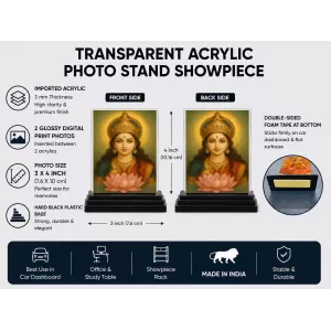 Lakshmi Acrylic Car Dashboard Showpiece | Double-Sided Lakshmi Photo Stand | 3 X 4 Inch Photo | Transparent Acrylic Frame With Black Base | Car Dashboard, Office & Table Decor (F70504) Lakshmi Acrylic Car Dashboard Showpiece | Double-Sided Lakshmi Photo Stand | 3 X 4 Inch Photo | Transparent Acrylic Frame With Black Base | Car Dashboard, Office & Table Decor (F70504)