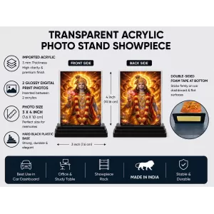 Krishna Acrylic Car Dashboard Showpiece | Double-Sided Krishna Photo Stand | 3 X 4 Inch Photo | Transparent Acrylic Frame With Black Base | Car Dashboard, Office & Table Decor (F70534)