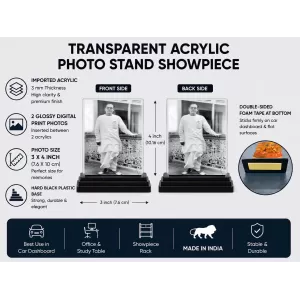 Netaji Acrylic Car Dashboard Showpiece | Double-Sided Netaji Photo Stand | 3 X 4 Inch Photo | Transparent Acrylic Frame With Black Base | Car Dashboard, Office & Table Decor (F70547) Netaji Acrylic Car Dashboard Showpiece | Double-Sided Netaji Photo Stand | 3 X 4 Inch Photo | Transparent Acrylic Frame With Black Base | Car Dashboard, Office & Table Decor (F70547)