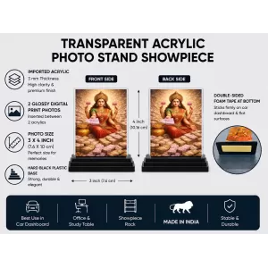 Lakshmi Acrylic Car Dashboard Showpiece | Double-Sided Lakshmi Photo Stand | 3 X 4 Inch Photo | Transparent Acrylic Frame With Black Base | Car Dashboard, Office & Table Decor (F70562) Lakshmi Acrylic Car Dashboard Showpiece | Double-Sided Lakshmi Photo Stand | 3 X 4 Inch Photo | Transparent Acrylic Frame With Black Base | Car Dashboard, Office & Table Decor (F70562)
