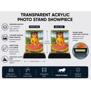 Gautama Buddha Acrylic Car Dashboard Showpiece | Double-Sided Gautama Buddha Photo Stand | 3 X 4 Inch Photo | Transparent Acrylic Frame With Black Base | Car Dashboard, Office & Table Decor (F70563) Gautama Buddha Acrylic Car Dashboard Showpiece | Double-Sided Gautama Buddha Photo Stand | 3 X 4 Inch Photo | Transparent Acrylic Frame With Black Base | Car Dashboard, Office & Table Decor (F70563)