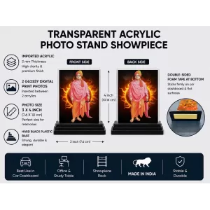 Saraswati Acrylic Car Dashboard Showpiece | Double-Sided Saraswati Photo Stand | 3 X 4 Inch Photo | Transparent Acrylic Frame With Black Base | Car Dashboard, Office & Table Decor (F70578)